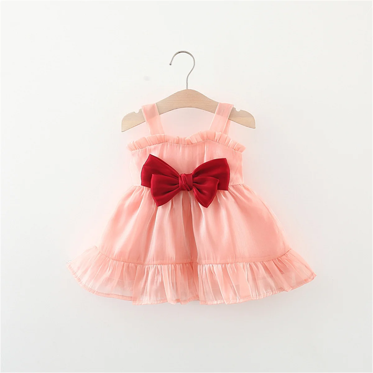 Summer children\'s clothing baby dress birthday party princess baby girl bow strap sleeveless solid color princess dress