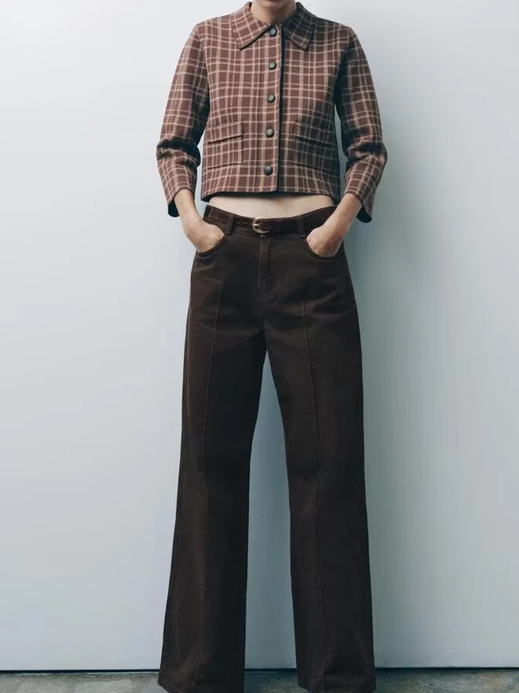 

Осенняя новая модная повседневная женская одежда в европейском и американском стиле, универсальная вязаная куртка с рукавами три четверти в клетку с лацканами