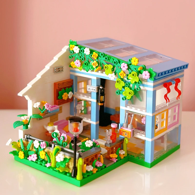 Creative Sunshine Flower House Building Blocks Architecture Micro City Street View Shop Assemble Bricks Toys Gifts For kids Girl