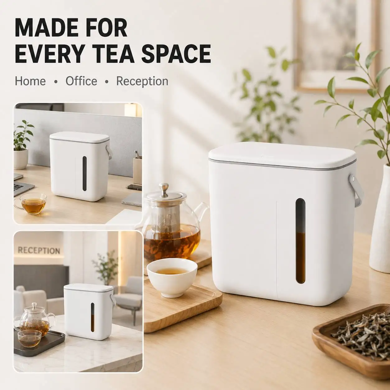 Tea Waste Bin with Dry & Wet Separation, Removable Filter Basket, Water Level Window and Drain Hose for Tea Table & Office