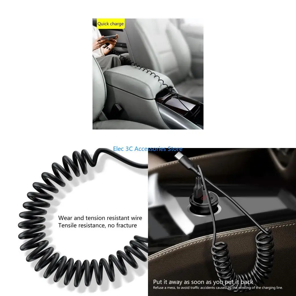 Y51A USB A to USB C Phone Cord USB C Type C Cables Phone Charging Cables Stretching Cord Replacement