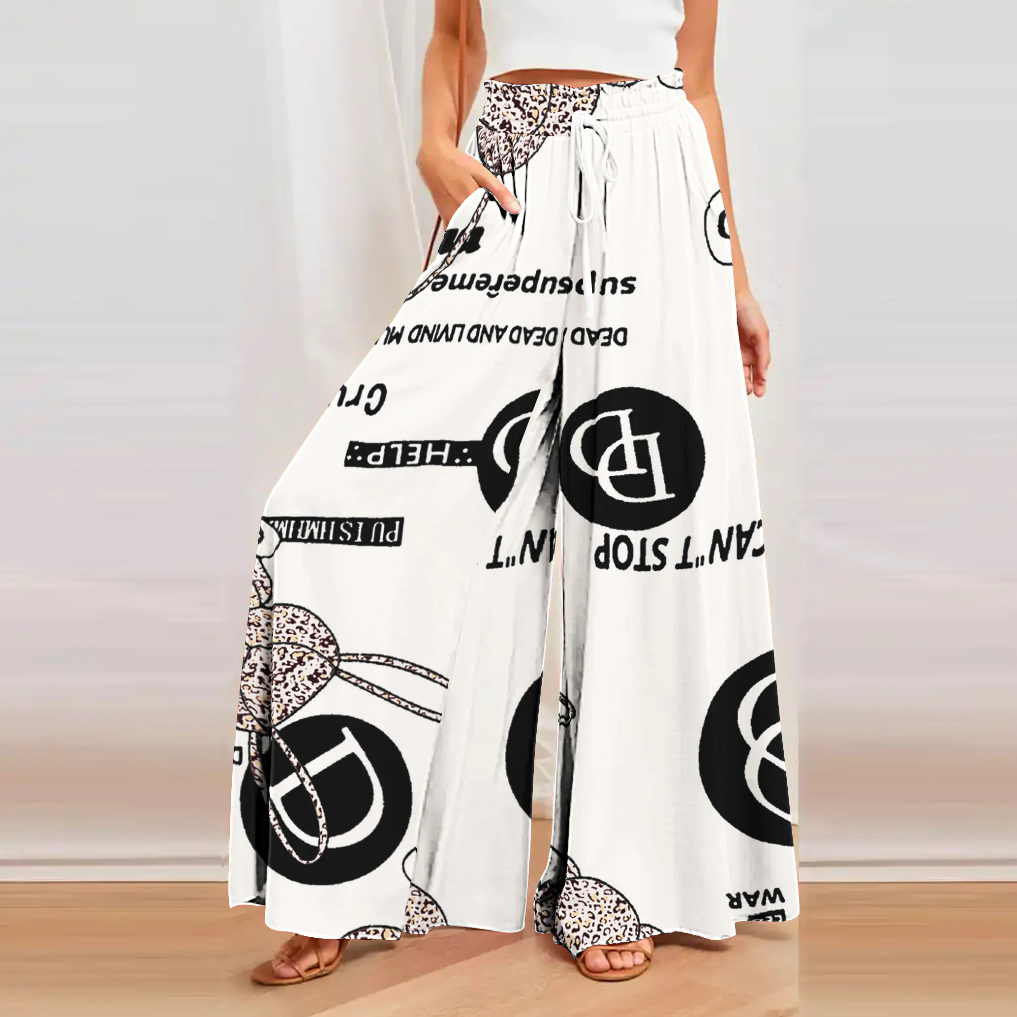 

2023 Spring/Summer New Bamboo Cotton Women's Straddle Skirt Pants 3D Printing Fashion Home Dance Beach Travel Party Casual Pants