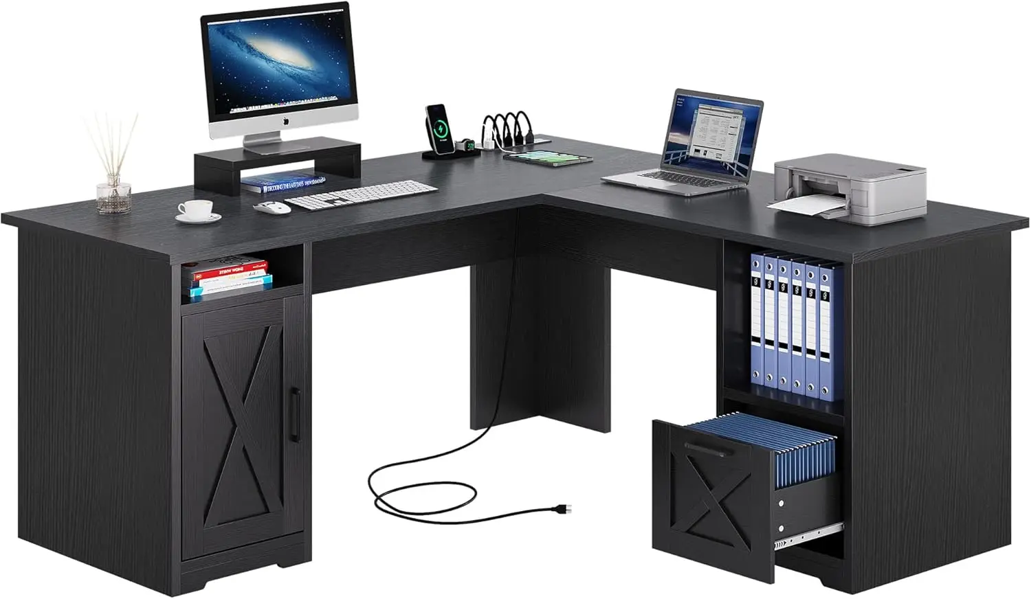 

YITAHOME L Shaped Desk with Power Outlets, 60 Inch Computer Corner Desk with File Drawer, Home Office Desk with Monitor