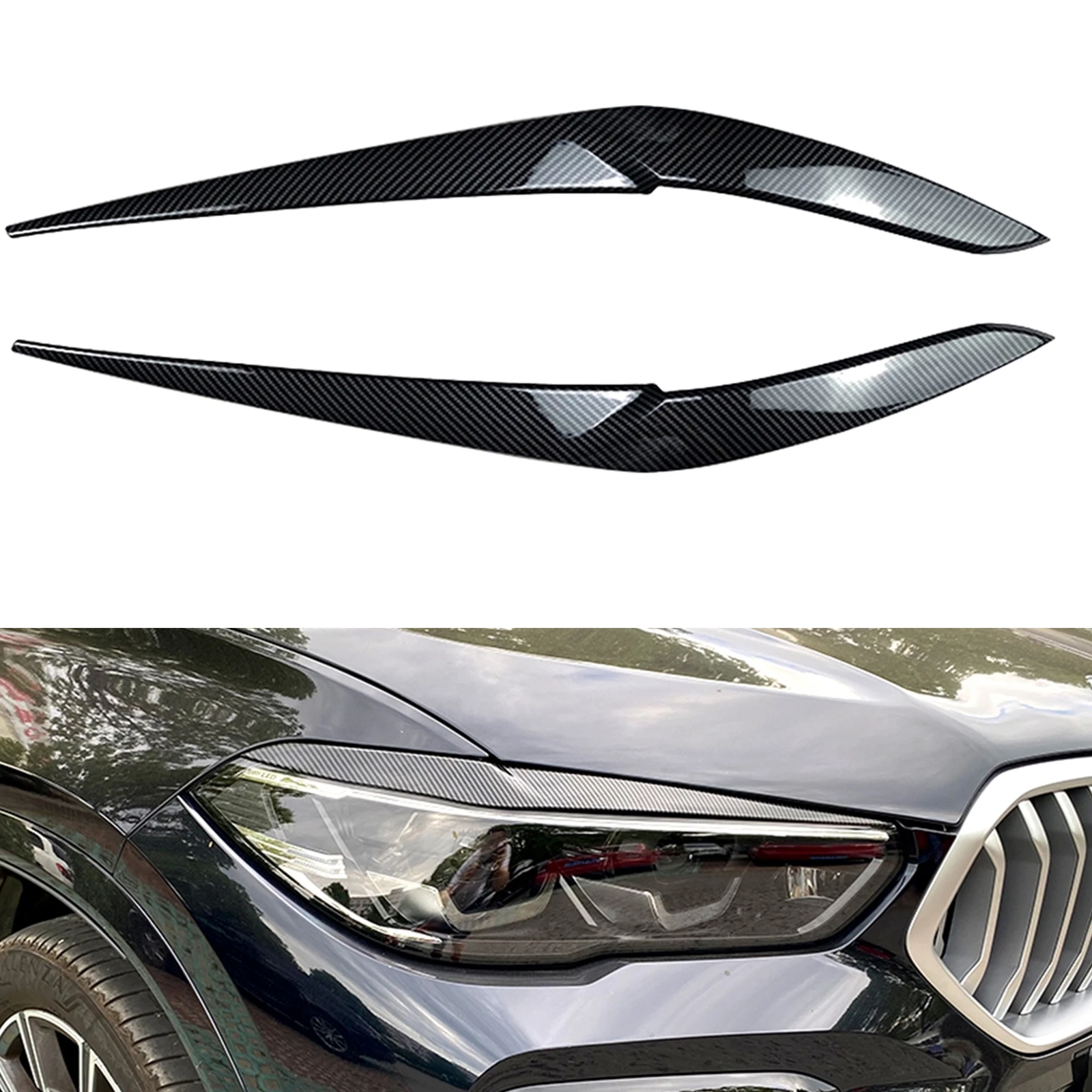 Car Front Head Light Cover Trim Sticker Brow Strip Eyelid Headlamp Eyebrow For BMW X5 G05 X6 G06 2019-2023