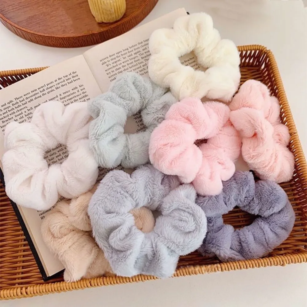 Large Korean Plush Puff Hair Loop New Vintage Curly Hair Rope Solid Color No Harm Ruffle Headband Flower Headwear