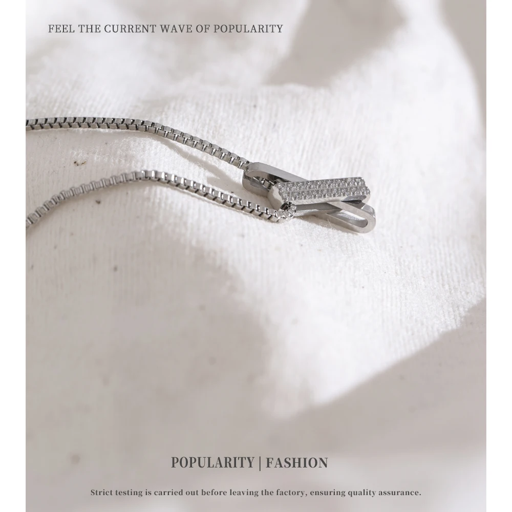 NiNice Necklaces for Women Stainless Steel X-Shaped Cube Zirconia Pendant Exquisite Waterproof Simple Jewelry Gift New
