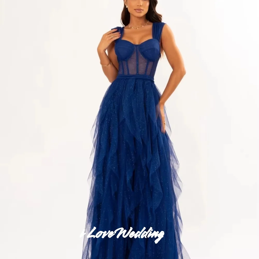 فساتين سهرة أرجوانية على شكل قلب 2025 تول بحزام سباغيتي بدون ظهر على شكل حرف a متعددة الطبقات بطول الأرض فساتين الحفلات حسب الطلب