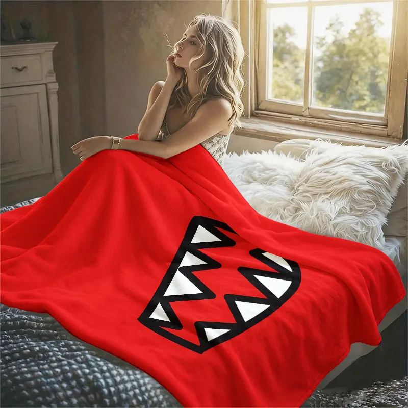 Cartoon Shark Mouth Flannel Blanket Warm Soft Halloween Christmas Decorative Couch Warm Cozy All-Season Gift