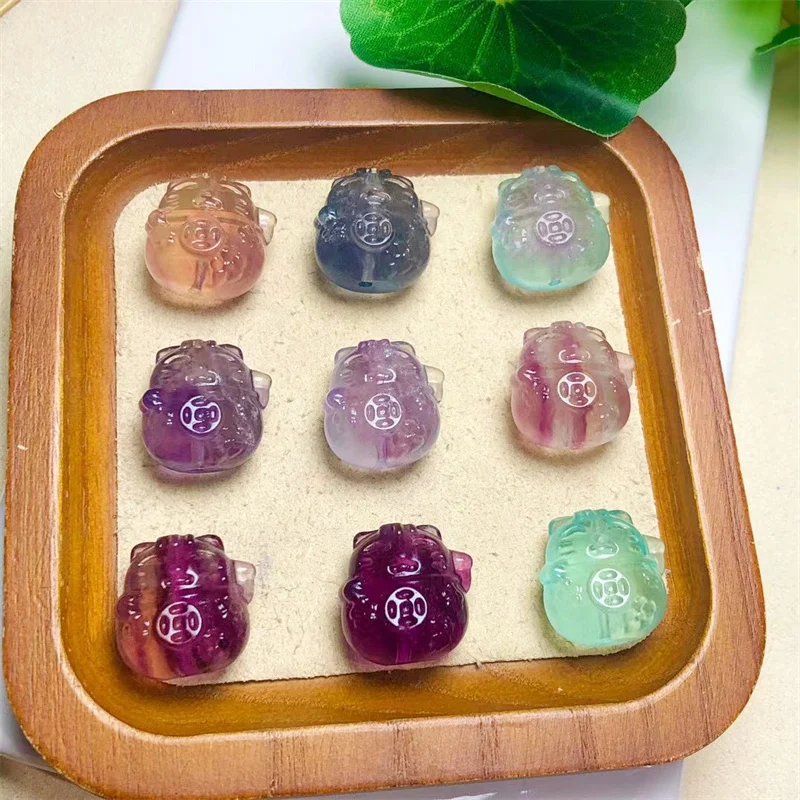 

10PCS Natural Fluorite Fortune Cat Carving Hand Carved Polished Quartz Healing Gemstones For Home Decoration