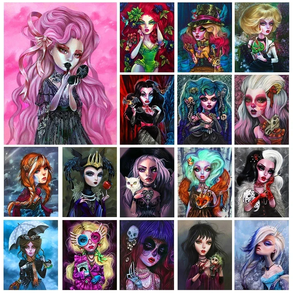 Pintura de Diamantes Gótica Hecha a Mano 2026, Diseño de Chica de Dibujos Animados, Bordado Cruzado de Kurtis Rykovich, Mosaico de Diamantes con Flores, Decoración para el Hogar