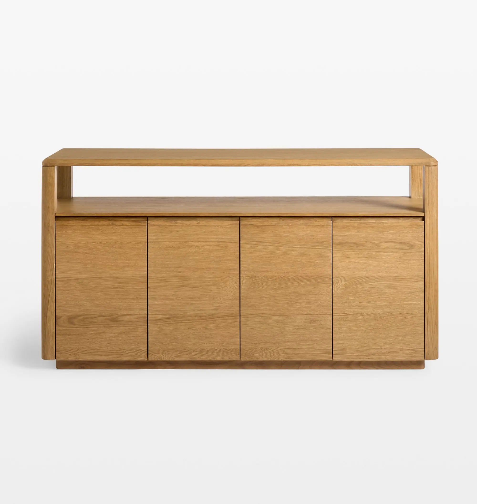 ^Modern Minimalist Solid Wood Sideboard Console Table, 4-Door Entryway Side Table with Open Shelf for Living Room