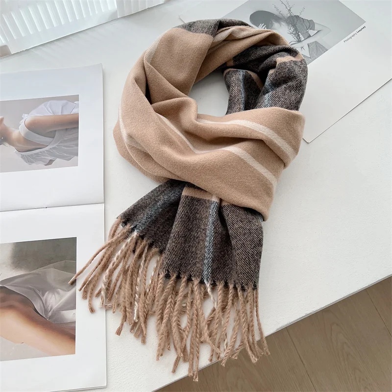 2024 New Classics Color Block Plaid Designer Winter Scarf Women Cashmere Shawl Stripe Blanket Wrap Outdoor Travel Warm Gift