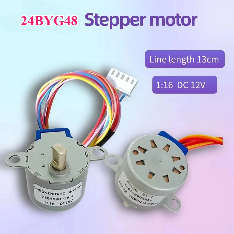 محرك متدرج 12 فولت بنسبة تروس 1:16 لآلات CNC مع كابل 20 سم (الطراز: 24BYG48)