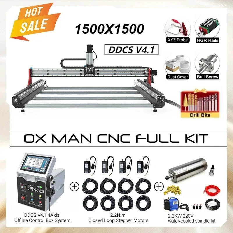 

BulkMan3D 1500x1500 OX-MAN CNC Mechanical Complete Full Kit with 4Axis DDCS V4.1 Offline Control Box CNC Wood Router CNC Milling