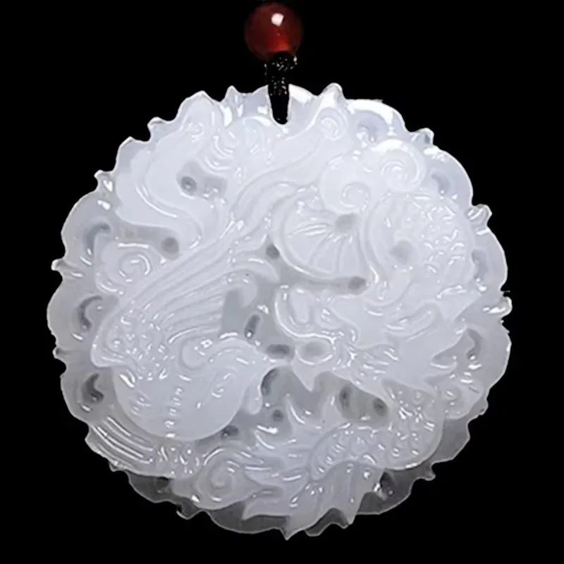 

Chinese Natural White Jade Hand-carved Dragon and Phoenix Jade Pendant Fashion Jewelry Men and Women Necklaces Accessories Gifts