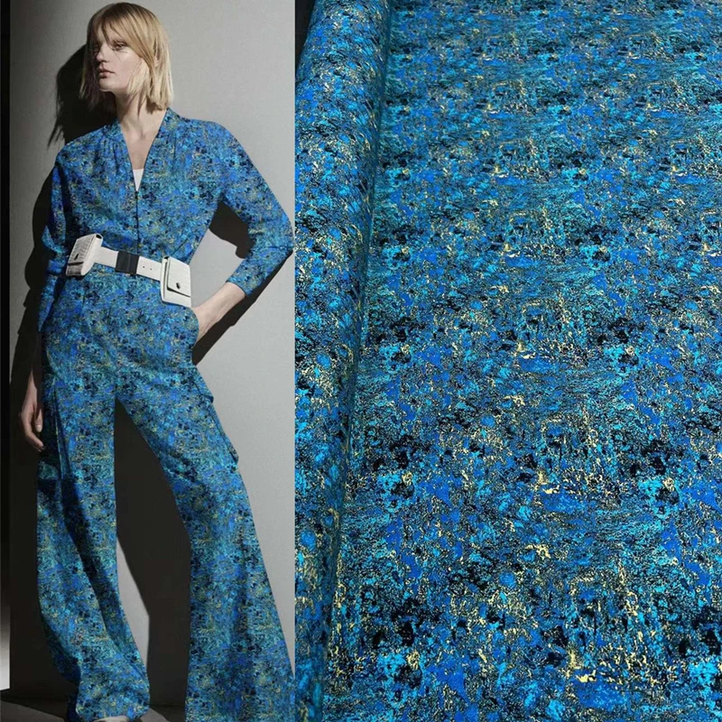 

Summer New 1.4-meter Width 18momme Crepe Fabric High End Dress Women's Clothing Blue Printed Natural Mulberry Silk Fabric Satin