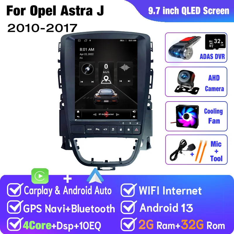 Android 14 Auto Multimedia GPS Voor Opel Astra J Vauxhall Buick Verano 2010-2017 Radio Verticaal Scherm Carplay Tesla stijl ECO