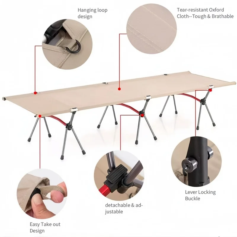 Outdoor Camping Ultralekkie łóżko polowe Przenośne łóżko składane ze stopu aluminium dla dorosłych i dzieci Camping Travel RV Plecak turystyczny