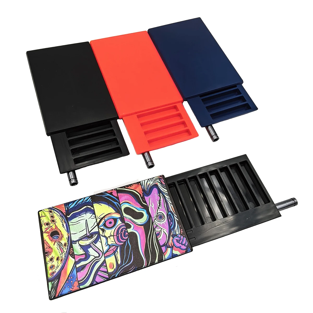 8 Compartment Slots Plastic Snuff Container Case with Metal Straw Snuff Box
