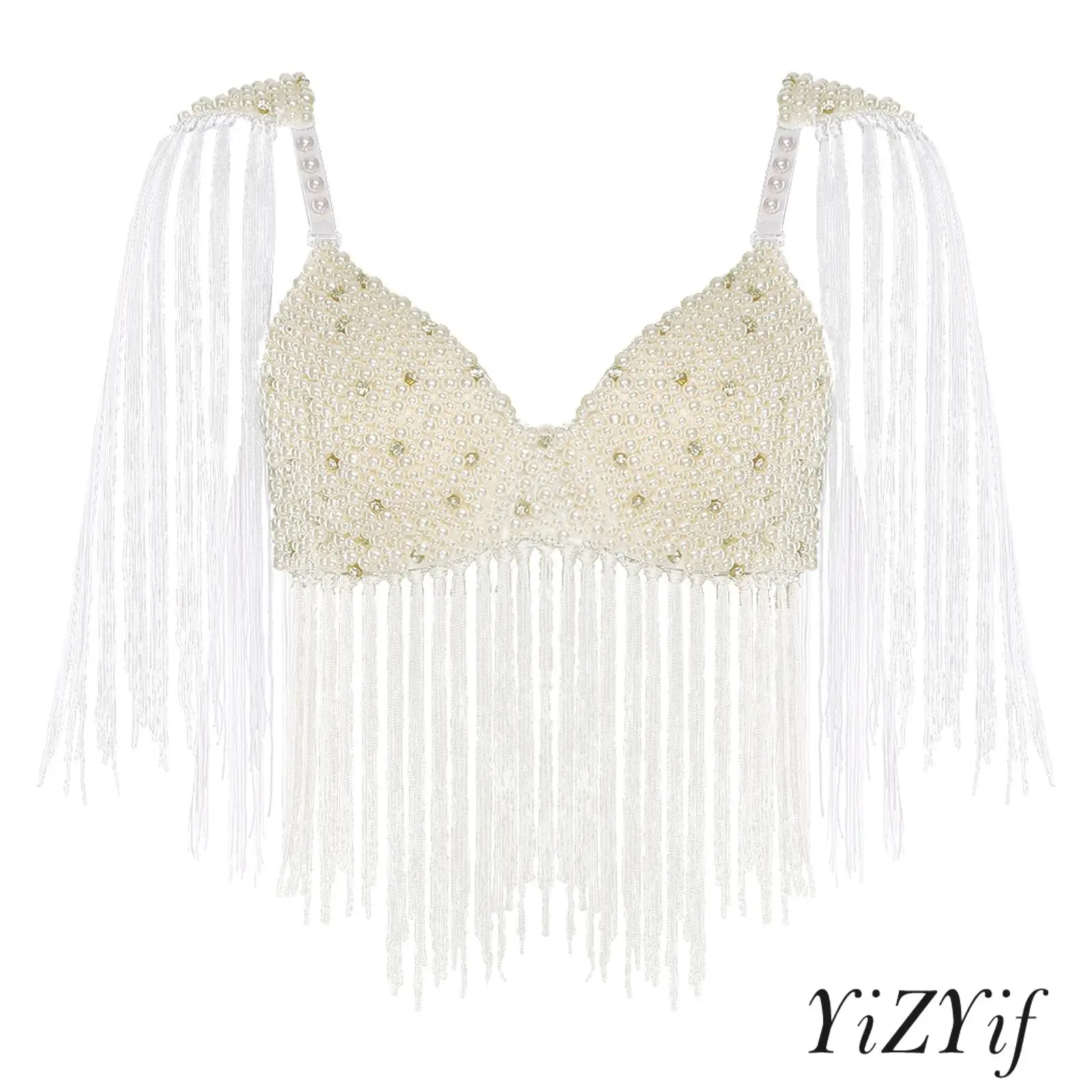 حمالة صدر نسائية للرقص الشرقي هامشية من الخرز البلاستيكي بالكامل حمالة صدر رافعة للصدر مع لوحات كتف لحفلات الرقص الهندي اللاتيني