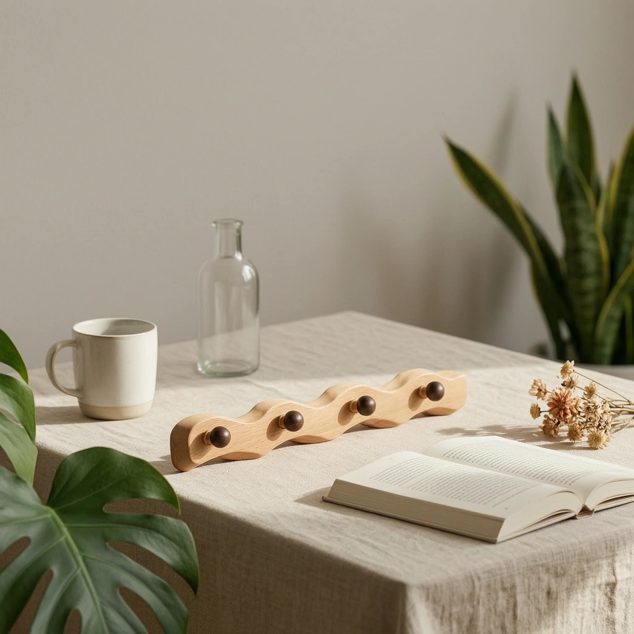 Wooden Coat Rack with Hooks Versatile Wooden Coat Hook Rack Peg Rail Slim Easy to Install for Entryway, Hallway