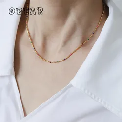 Stainless Steel Plated 18K Gold  Rainbow Drip Oil Boho Necklace Bare Chain for Women Daily Versatile Jewelry