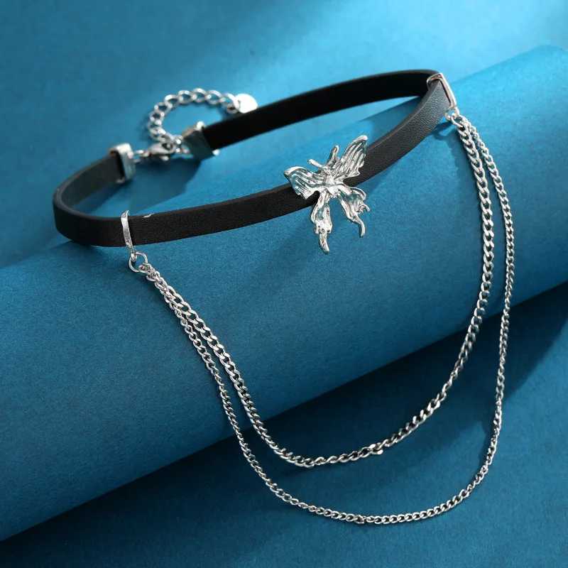 

Three-layer butterfly leather necklace, double-layer layered necklace, niche sweet and refreshing necklace, neckchain, neckband