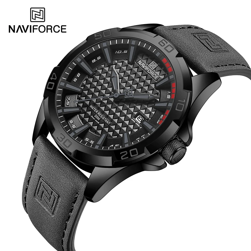 NAVIFORCE Men Quartz Watch Sports Shockproof Waterproof Leather Male Fashion Luxury WristWatch Casual Calendar Clock