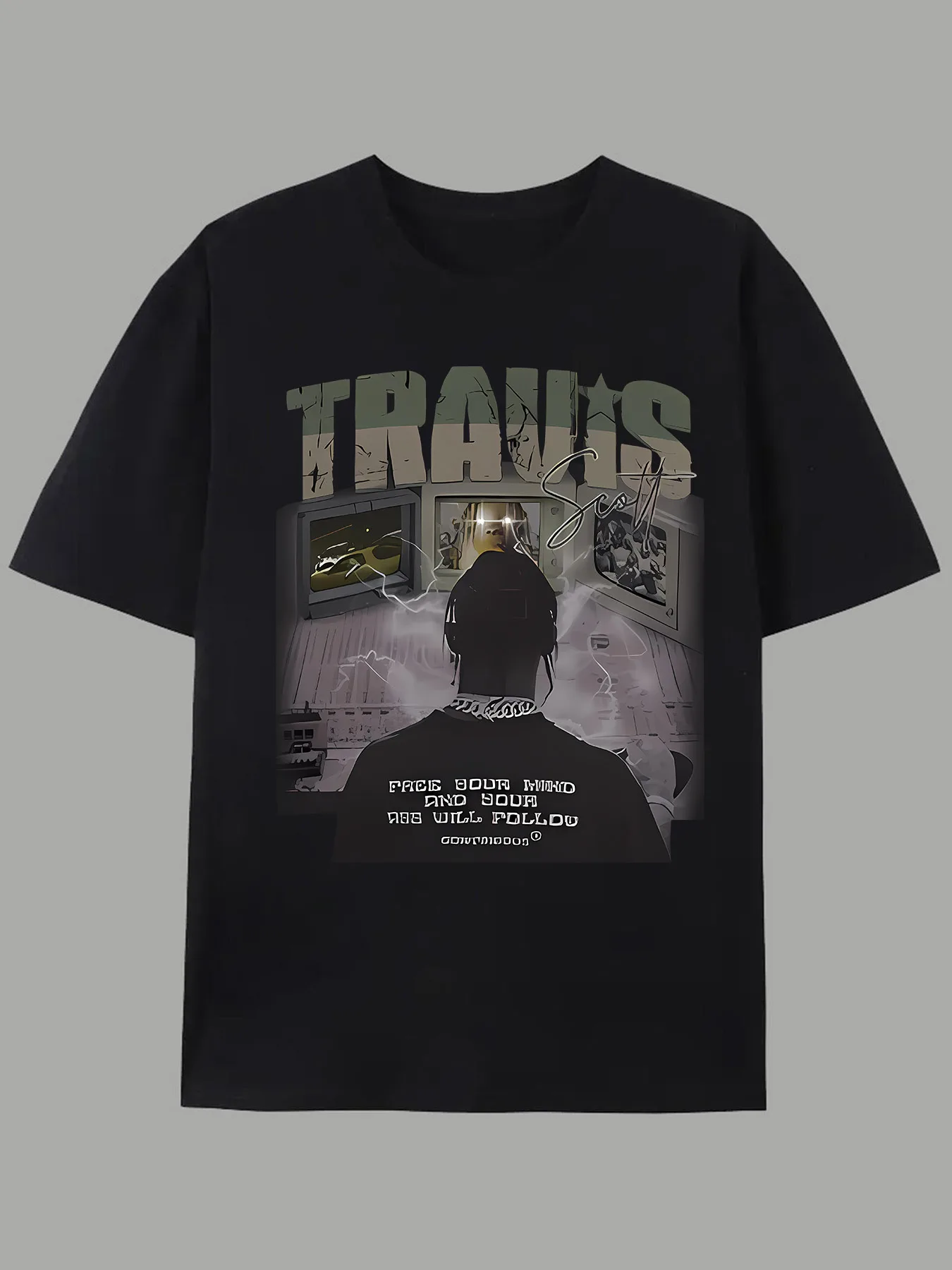 

Футболка унисекс с граффити и буквенным принтом Travis-Themed, футболка для пар в уличном стиле с винтажным дизайном ТВ-игровой консоли