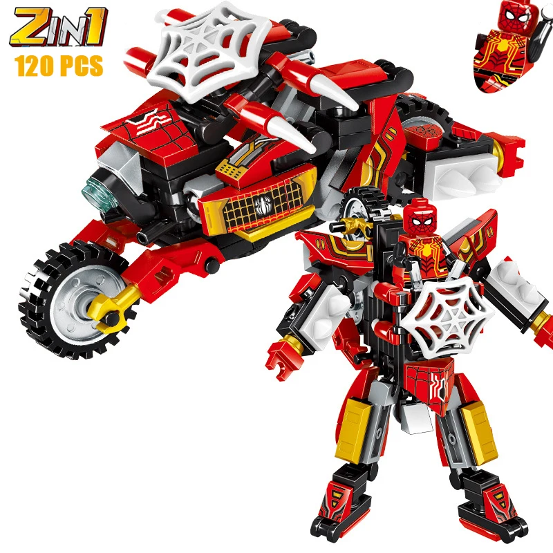 Disney Marvel Avengers Superhero Transforming Mecha Motorcycle 2 in 1 Building Blocks Sets Movie Model Bricks Kit Kids Toys Gift