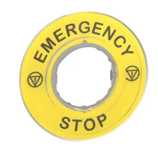 

ZBY9320 Legend holder 60mm for emergency stop, Harmony XB4, plastic, yellow, marked EMERGENCY STOP