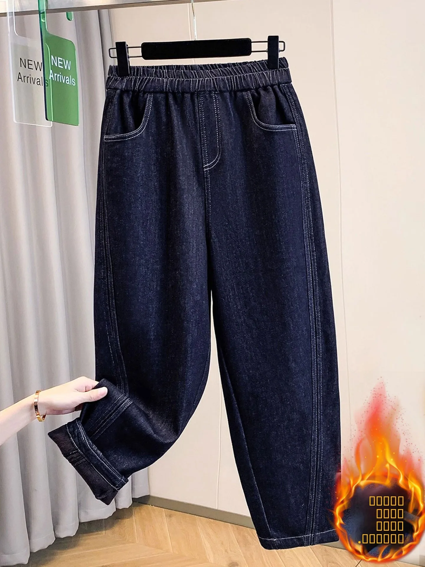 

Теплые джинсы Fce Lined Thi из денима с высокой талией, прямые брюки-галифе, женские винтажные зимние брюки больших размеров