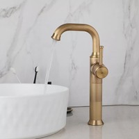Antique Bathroom Sink Faucet Single Handle&Hole Mixer Deck Mounted Brass Vanity Tap