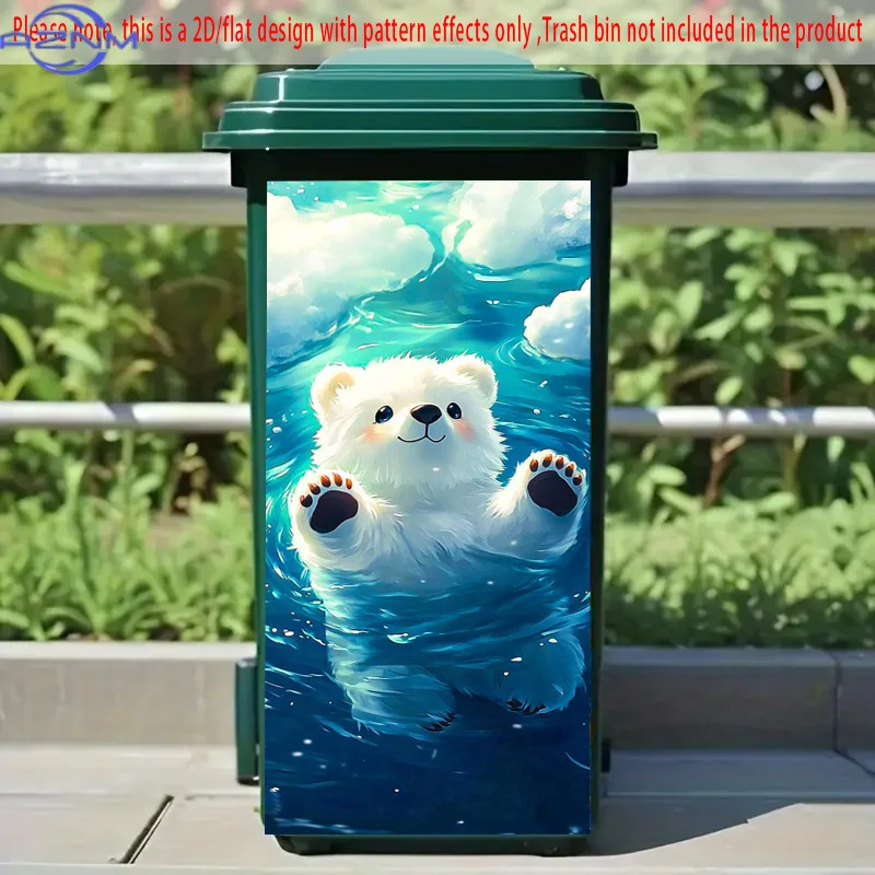 1pc Large Polar Bear Swimming in Water - Self-Adhesive Trash Can Stickers, Arctic Decor for Wheely Bins, Refrigerators, Freeze