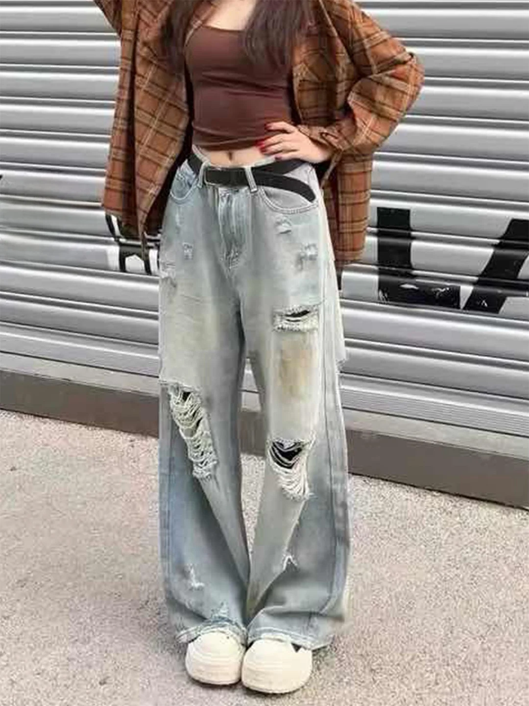 

Summer 2026 Women's High Waist Wide Leg Jeans Distressed Washed out Slimming Long Floor Length Trousers American Style