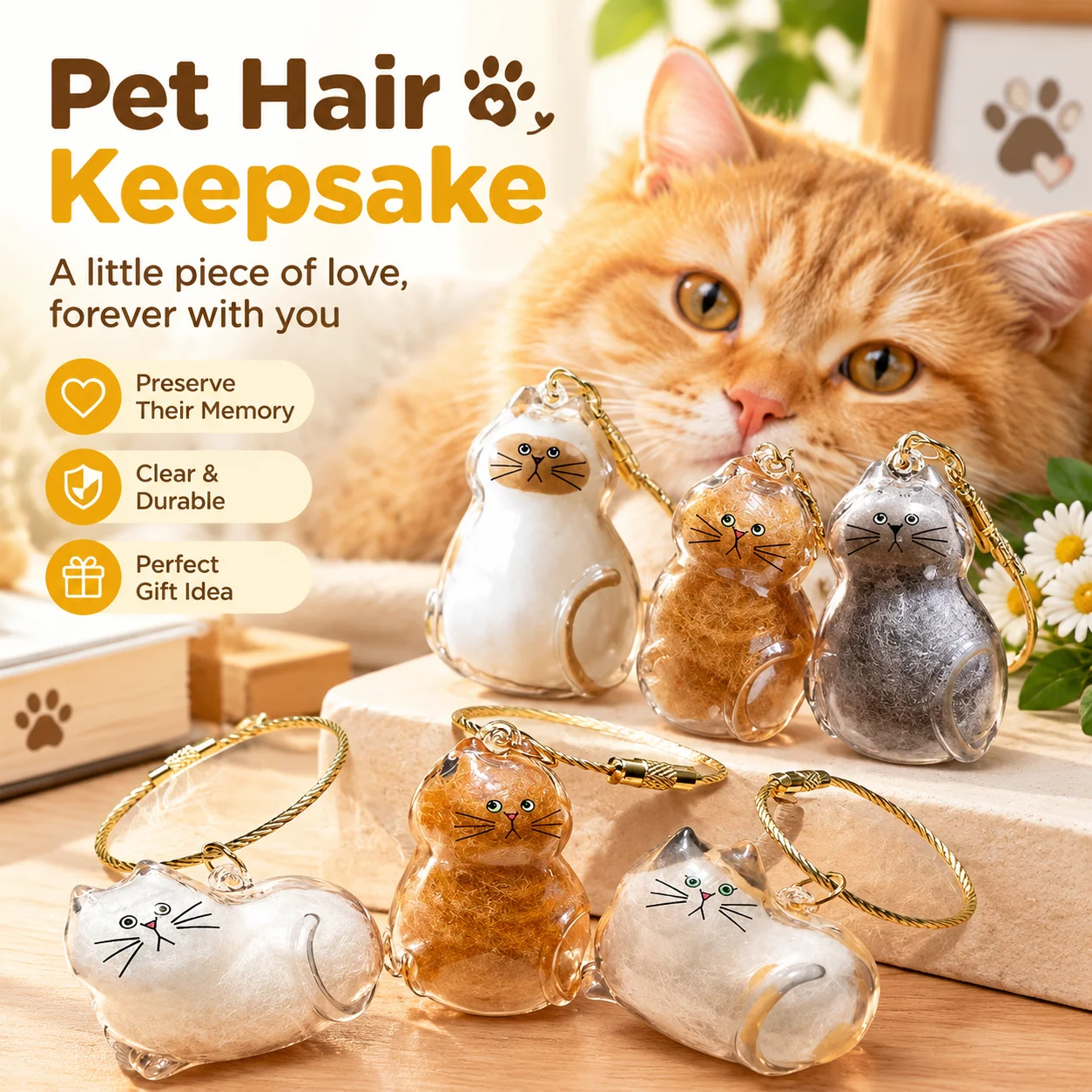 Cute Dog Shape Transparent Pet Hair Keepsake Keychain Memorial Fur Storage Keyring Souvenir