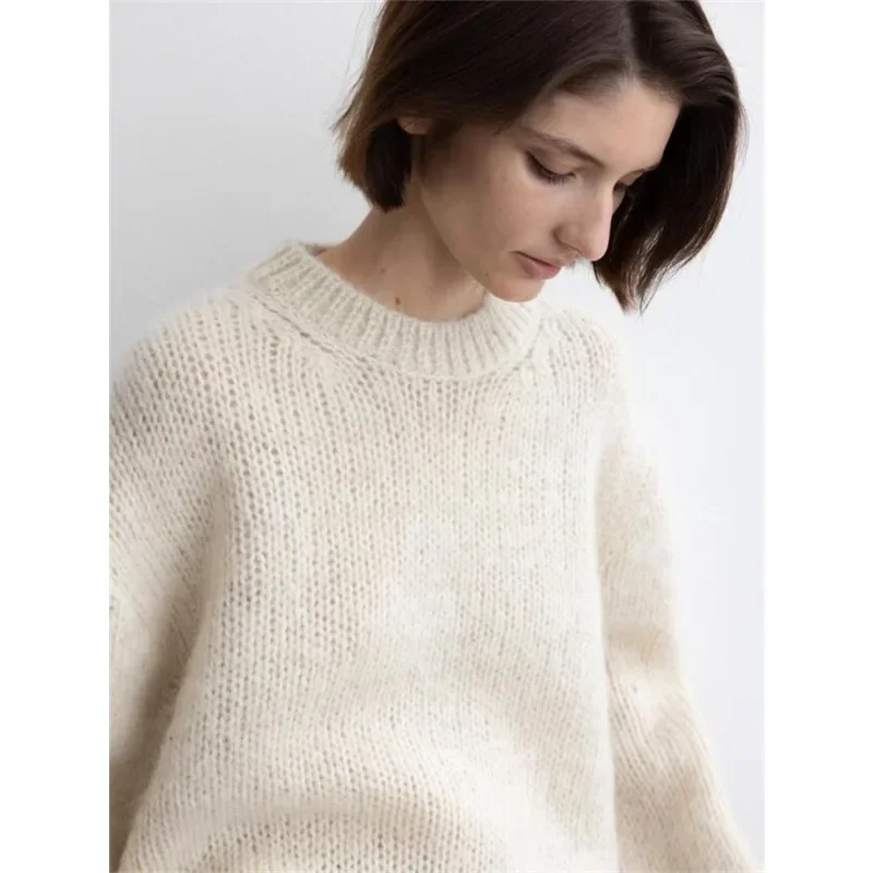 Moi@ Sweater, Women\'s Mohair Knitted Sweater, Lazy and Loose Woolen Sweater Top, Korean Niche 2024 Autumn and Winter