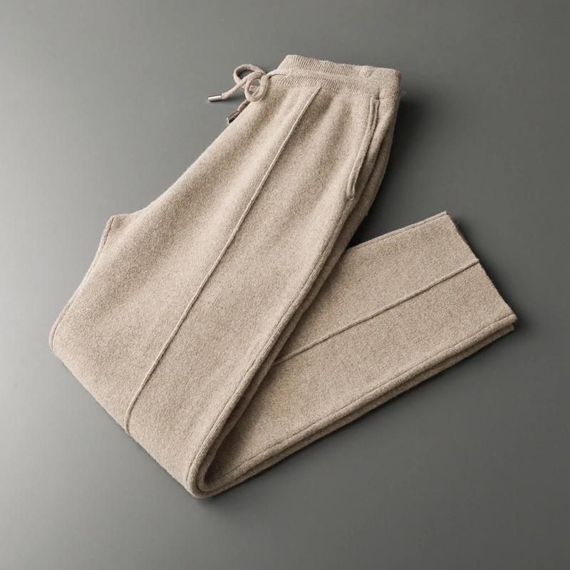 MVLYFLRT Men's Autumn Winter Thick 100% Merino Wool Knitted Two-Piece Set Men's Suit Collar Cardigan Casual Elastic Waist Pants. - view 6