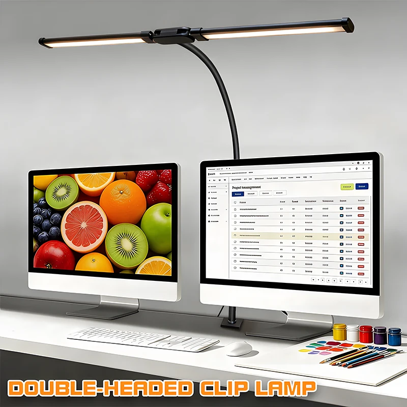 Luminária de Mesa LED com Clipe Duplo para Escritório e Casa, Lâmpada de Mesa para Arquitetos com 3 Modos de Cor e 10 Níveis de Intensidade, Luminárias de Mesa com Proteção para os Olhos