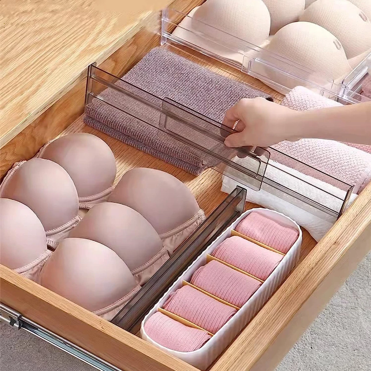 درج أدير شفاف أسود ، بلاستيك ، 4 ، 6 تقسيم ، 8 ، 10 درج