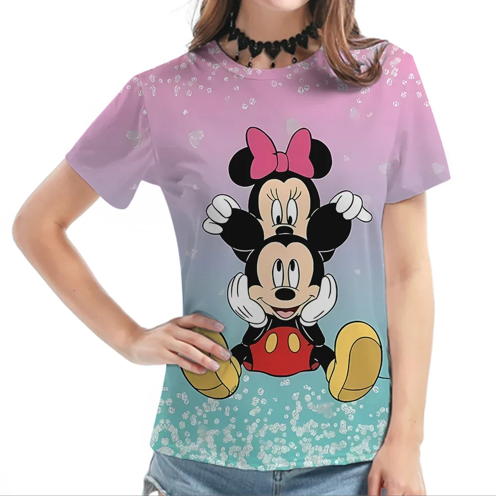 Disney Summer Cute Children Cartoon Pattern Mickey Mouse Short Sleeve Street Casual Fashion Ladies Parent-child T-shirt