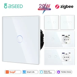 BSEED Zigbee Wall Touch Switch 1/2/3Gang Sensor Light Switches Tuya Smart Life Alexa App Plus EU Socket With Type-C USB 20W Plug