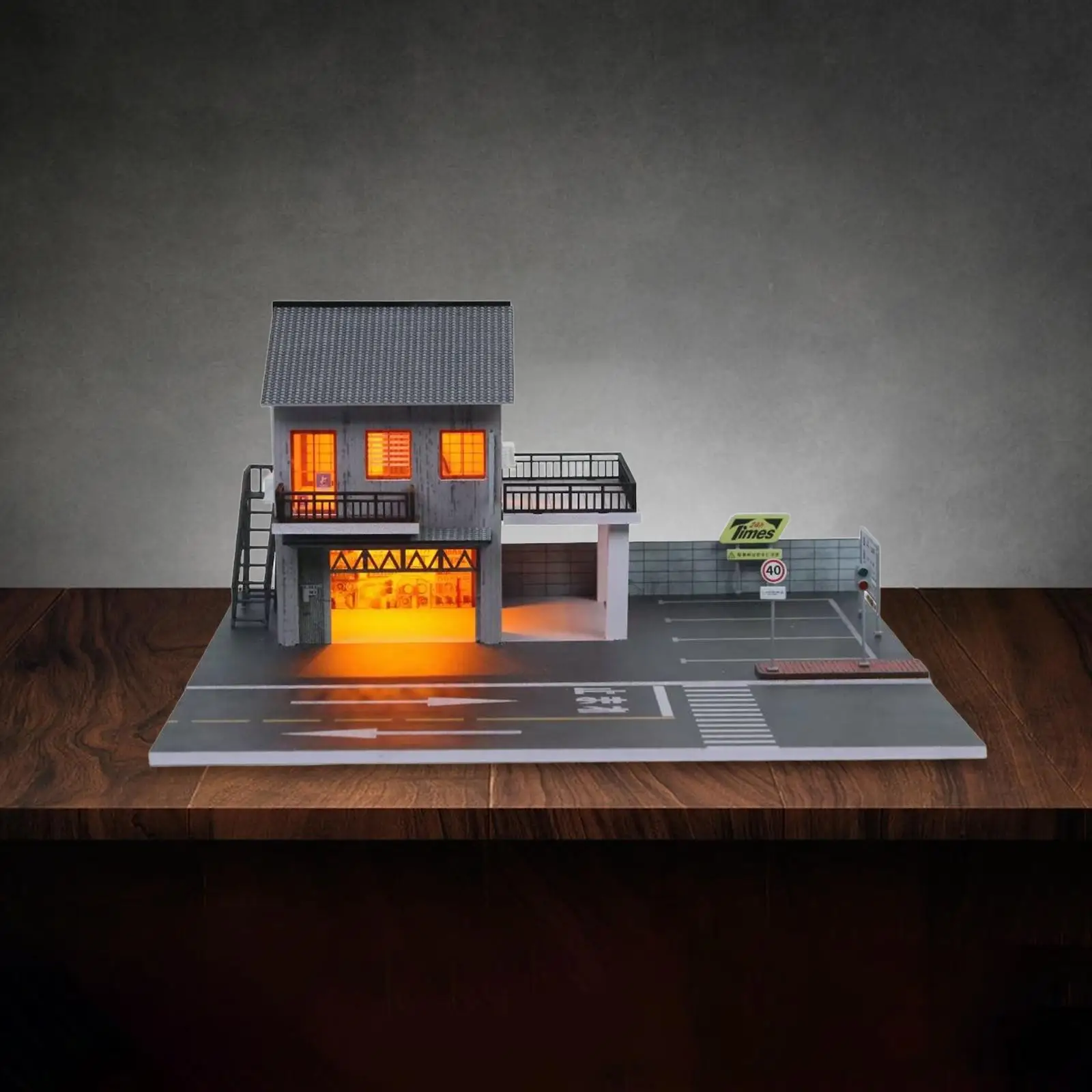 

1/64 Parking Lot Layout Nonslip Decorative Scenery Mini Model Car Storage Diorama with Light Mini Diecast Garage for Diecast Car