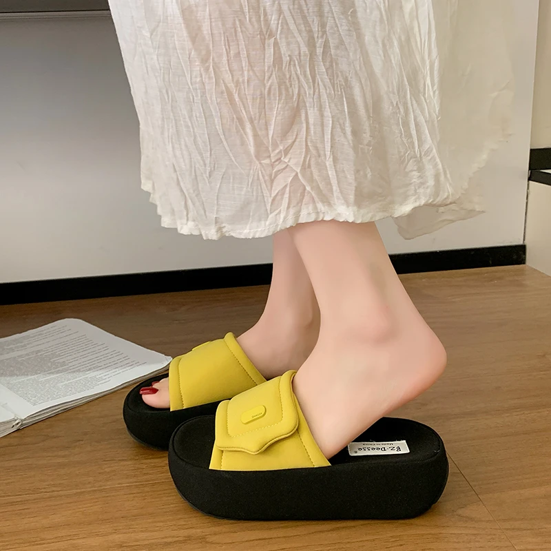 Women's Round Open Toe Vintage Comfortable High Heel Slippers Women Casual Fashionable Color Blocking Thick Sole Sandals Summer