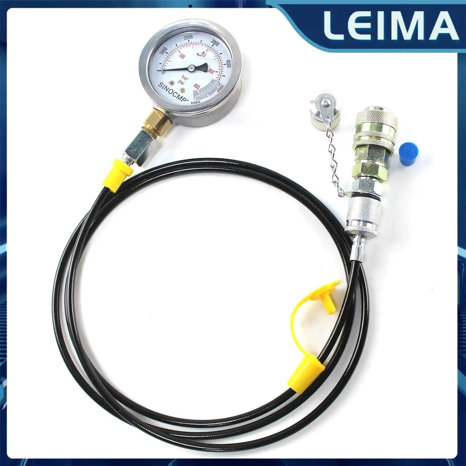 Hydraulic Pressure Test Coupling Kit 40MPA 6000PSI Pressure Gauge with 1 Gauge 1 Test Hose and 2 Couplings for Excavator Parts