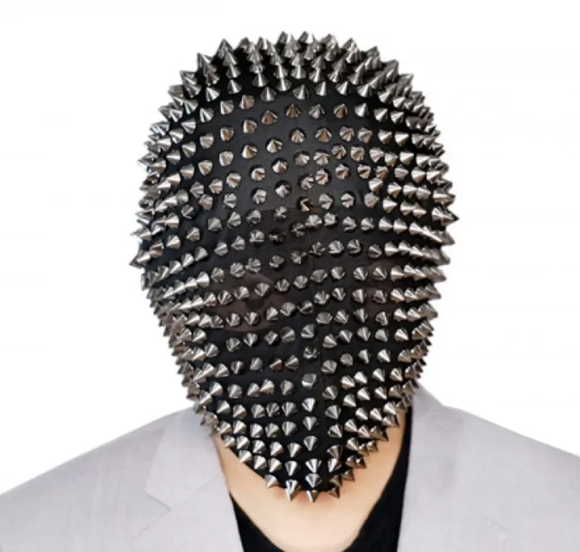 Goth Punk Rivet Full Face Mask Cosplay Headgear Shiny Fashion Rhinestone Mask Dancer Club Stage DJ Performance Rave Accessories