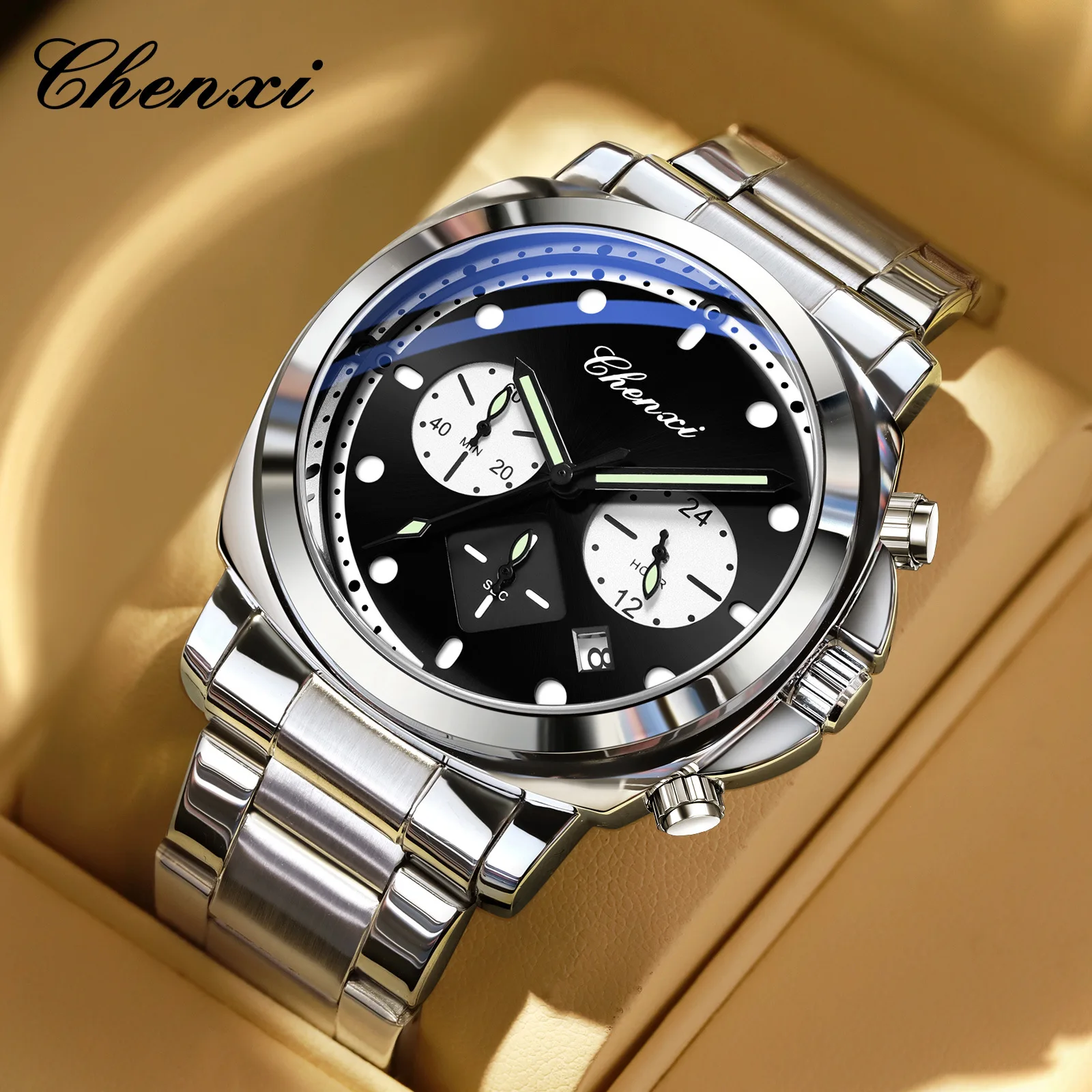 

Мужские многофункциональные часы, модные кварцевые часы с календарем, светящимся циферблатом и хронографом