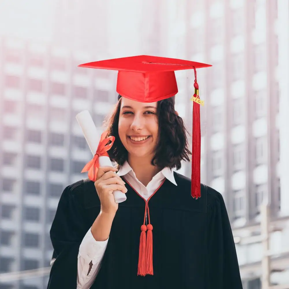 Graduation Party Decoration Non-fading Adult Graduation Hat with Tassel High School Bachelor Cap for Cosplay Prop Solid Color