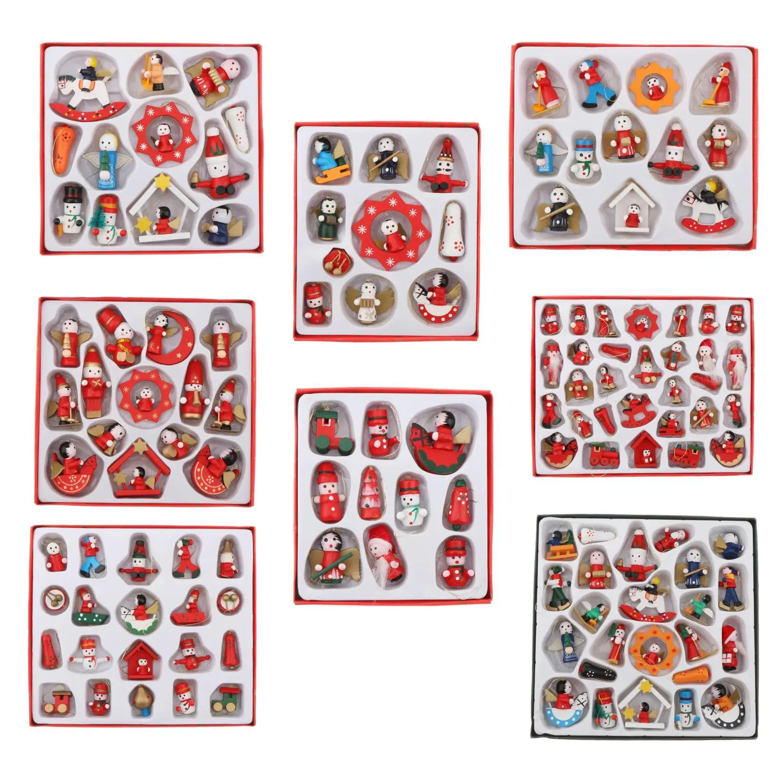 10/12/14/20/24/30 Pcs Christmas Decor Wood Ornament Xmas Tree Hanging