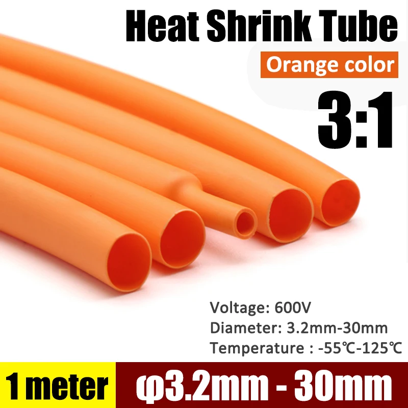 1M Dia 3.2/7.9/9.5/19.1/25.4/30mm Orange Heat Shrink Tube 3:1 Polyolefin Thermal Cable Sleeve Insulated Cable Wire Heatshrink